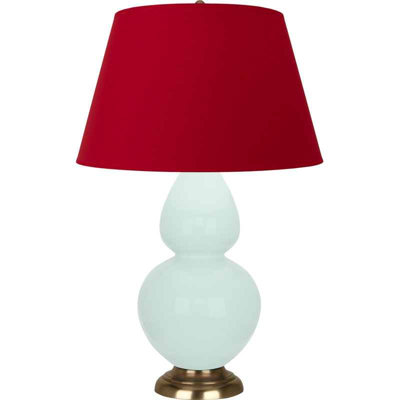 Lampe de table double gourde en céramique, Menthe glacée, Rose rouge / noir encre, Laiton