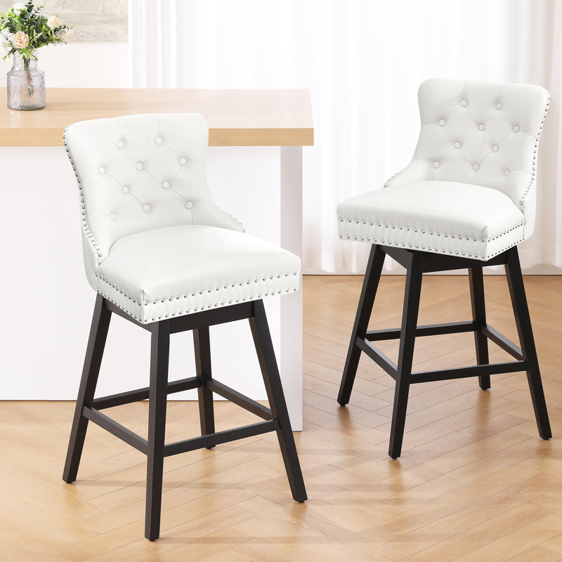 Timm Swivel Stool, White Faux Leather