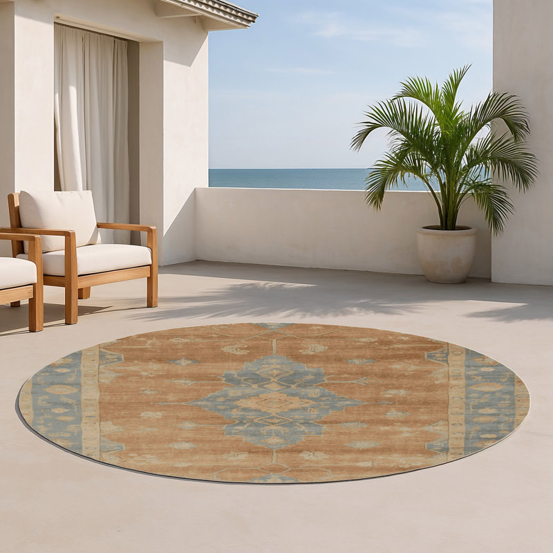 Tapis intérieur et extérieur brun Overdyed, Rond 5 pi
