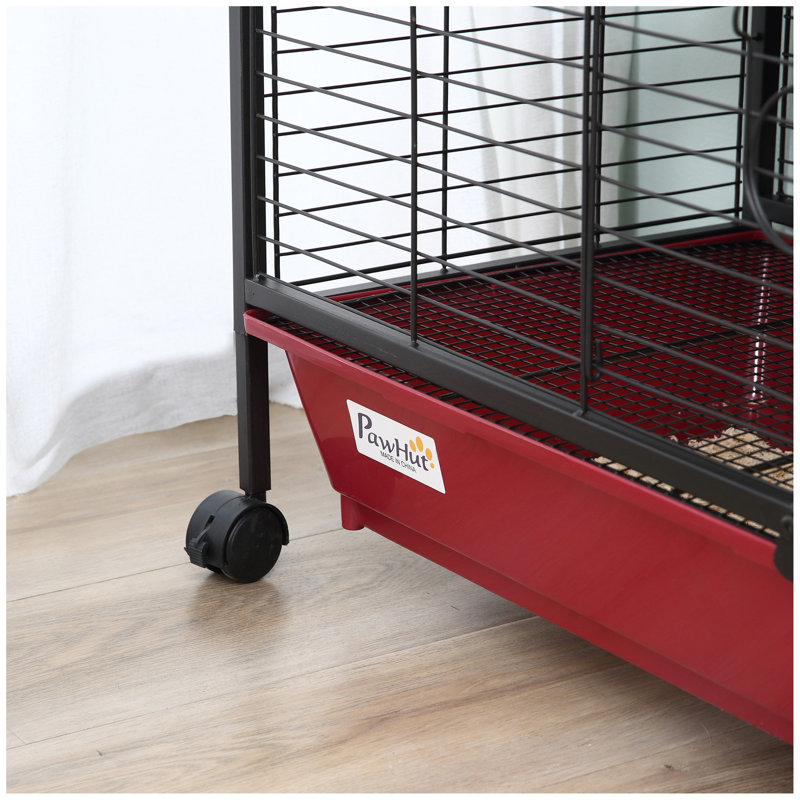Cage pour petits animaux, cage à lapins ou maison de jeu pour furet avec mangeoire, roulettes, plateforme, rampe, Noir