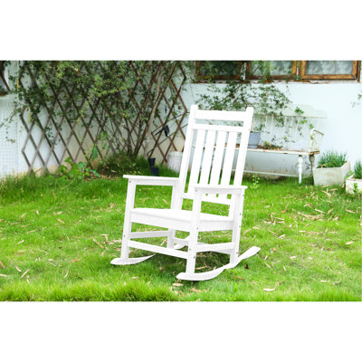 Chaise berçante toutes saisons - Taille adulte, blanc. Ergonomique pour la détente. Siège élargi et courbé. P 32,5 po x l 25,9 po x H 41,7 po. Il supporte 380 livres. Installation partielle de 30 minutes. Fabriqué avec et