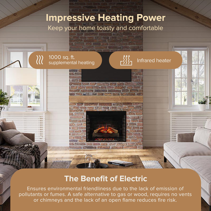 Uptown Infrared Electric Fireplace Insert Heater, Compatible with Alexa & Google Home, 26.44" H x 34.33" W x 9.39" D