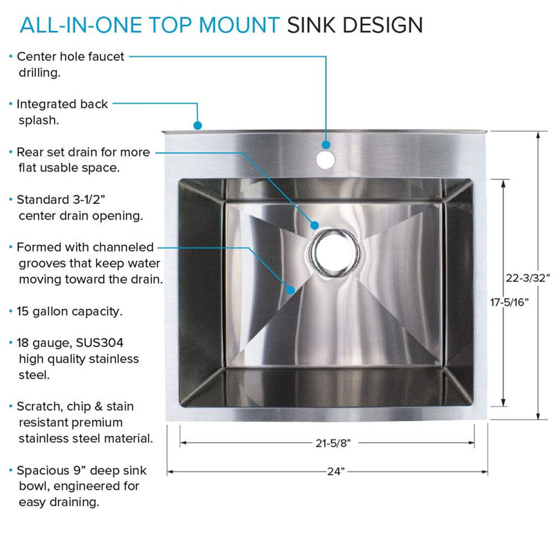24'' L x 22.1'' W Freestanding Laundry Sink with Faucet, Brushed Satin