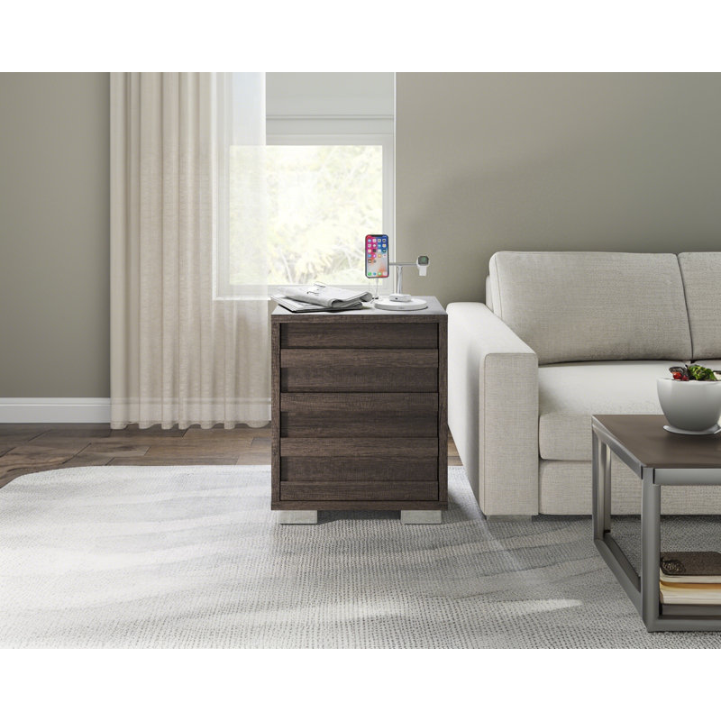 Louby Farmhouse Nightstands With Charing Station,Gray, Gray