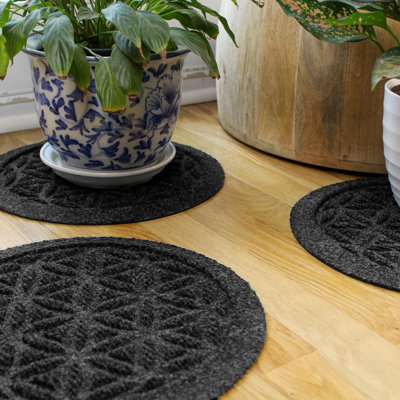 WaterHog® Flower Of Life 12 in. Round Indoor Outdoor Plant Trivet Set/4