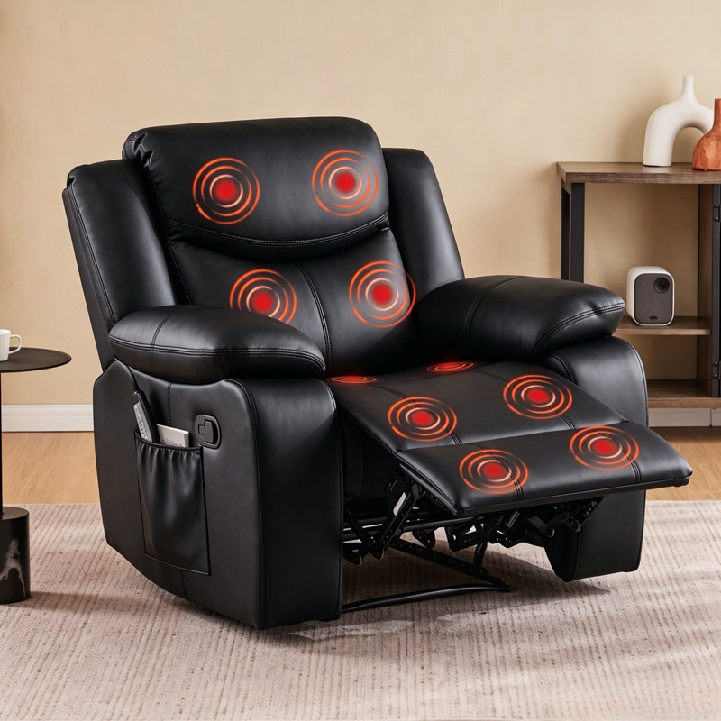   Fauteuil inclinable manuel en similicuir avec massage par vibration et chaleur lombaire, canapé inclinable réglable simple avec pochette de rangement latérale, fauteuil de repos ergonomique pour le salon, le cinéma maison et le salon