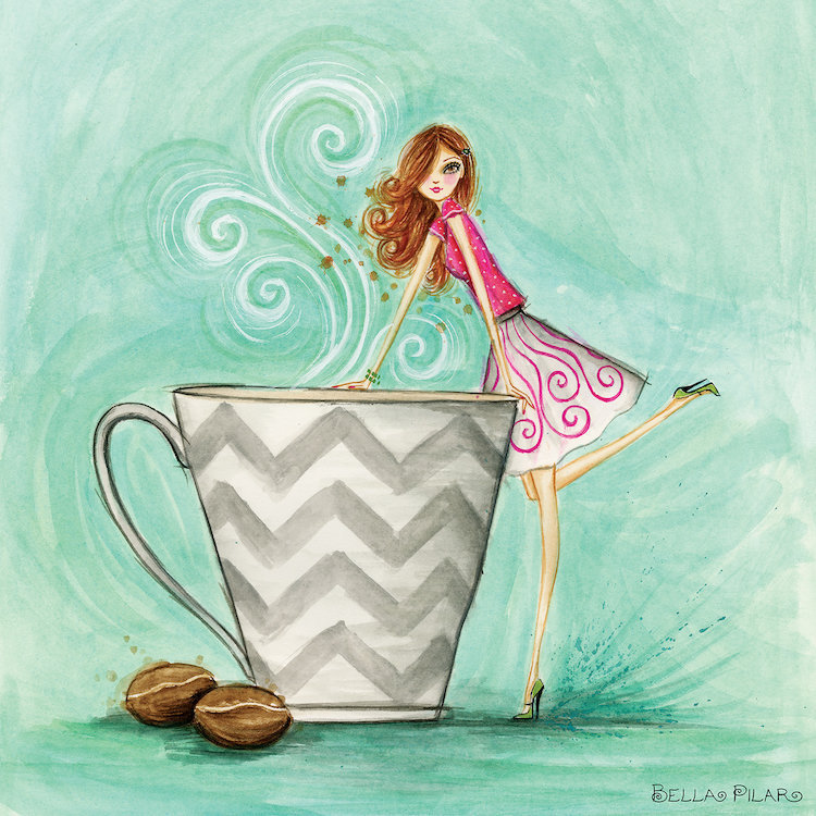Café au lait series : java josie, reproduction d’art sur toile tendue, H 16 po x l 16 po x P 1 po, Papier d'art encadré noir