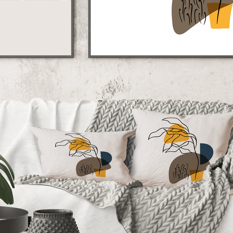 Housse de coussin carré en forme de V Flowers on Minimal Shapes, 16" x 16"