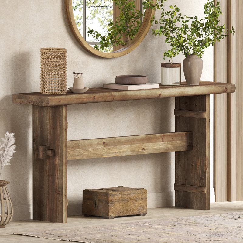 63" Solid Wood Console Table For Entryway, Grayish Brown