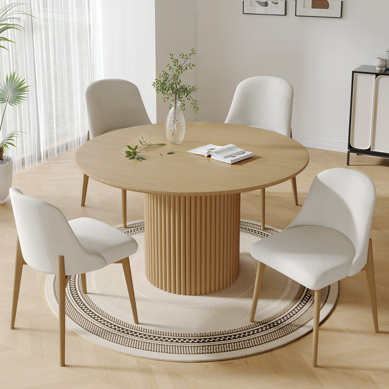 Chaises de salle à manger rembourrées Modern, Bois naturel, 2, Blanc