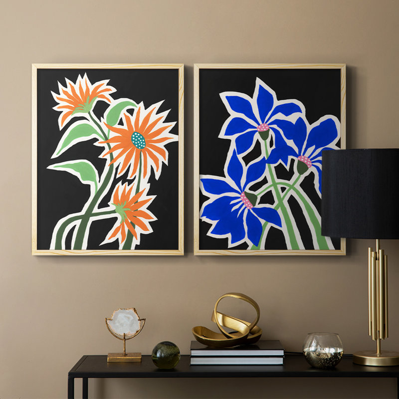 Pop Flowers III - reproduction encadrée de qualité supérieure - prête à être accrochée - aucun clou requis - aucun clou requis