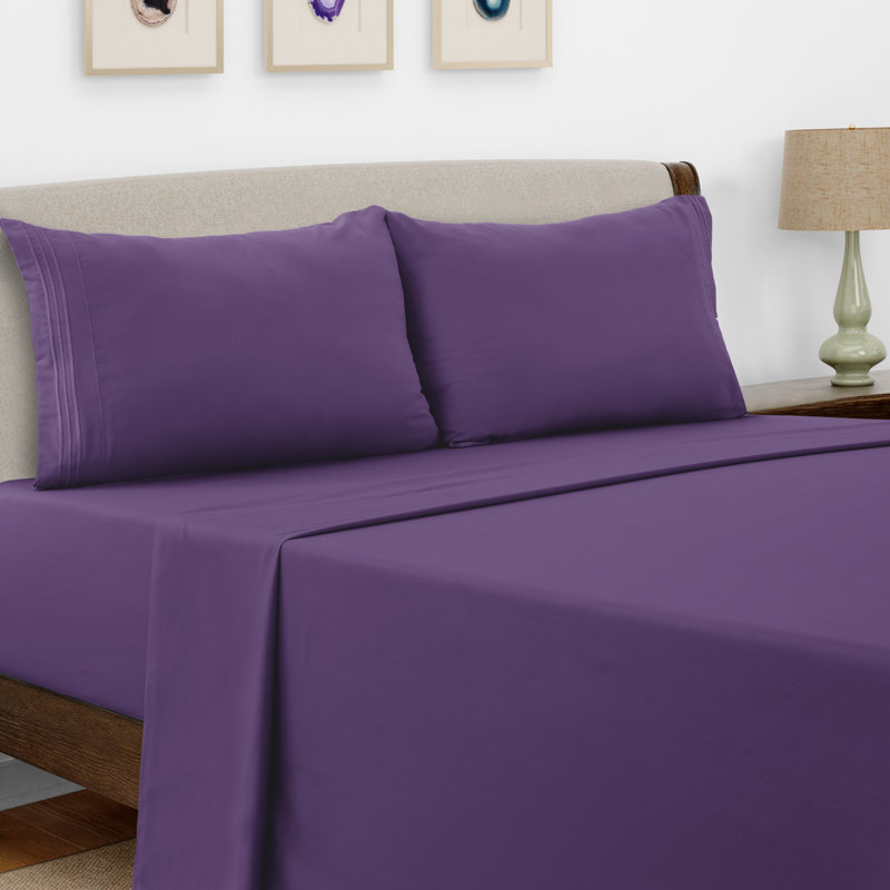 Lux Decor 4-Piece Ultra Soft Microfiber Sheet Set Deep Pocket Fitted Sheet, Wrinkle-Resistant & Easy Care Bedding, Purple