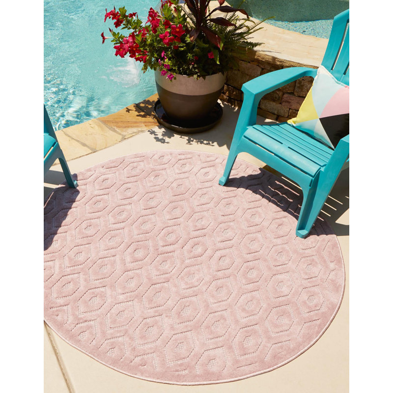 Tapis intérieur / extérieur rose Hearon, Rond 5 pi 3 po
