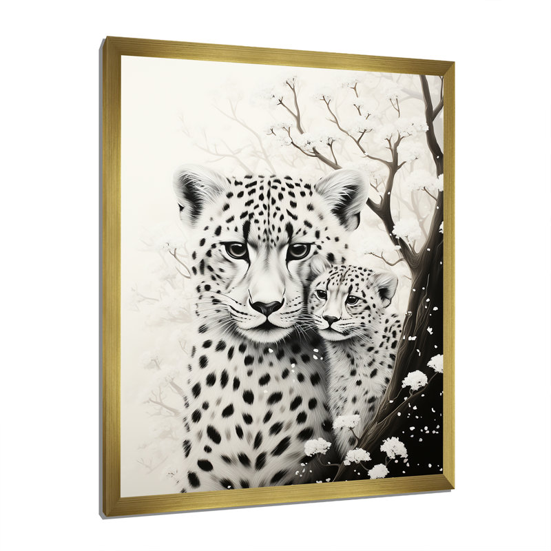«Tiger Harmony» en monochrome - impression, Encadrement doré, H 32 po x l 16 po x P 1 po