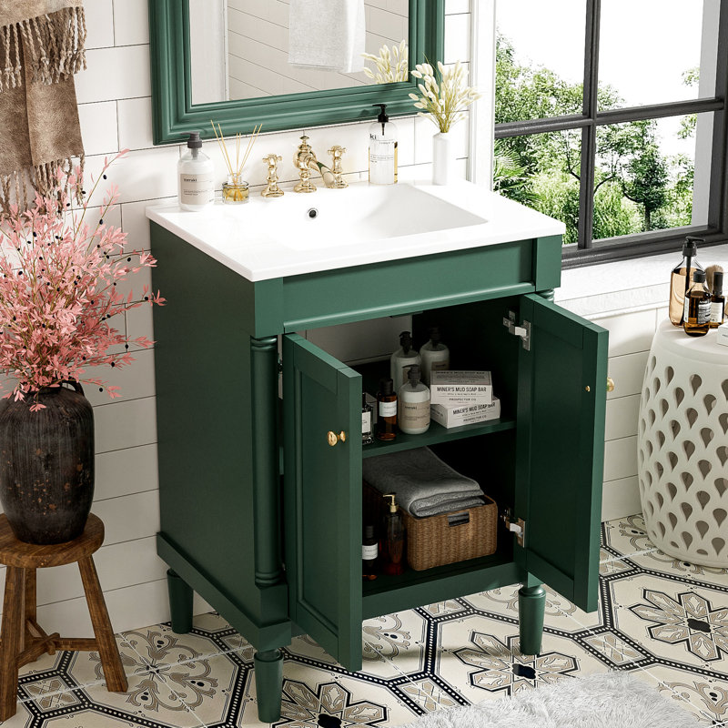 Rangement de salle de bain moderne avec portes fonctionnelles, capacité de meuble-lavabo de 24 po