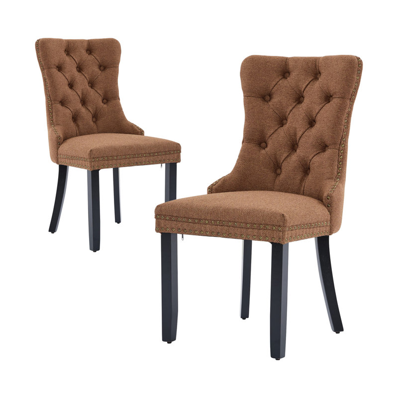Almerina Tufted Linen Upholstered Back Dining Chair  Side Chair, Brown, Black