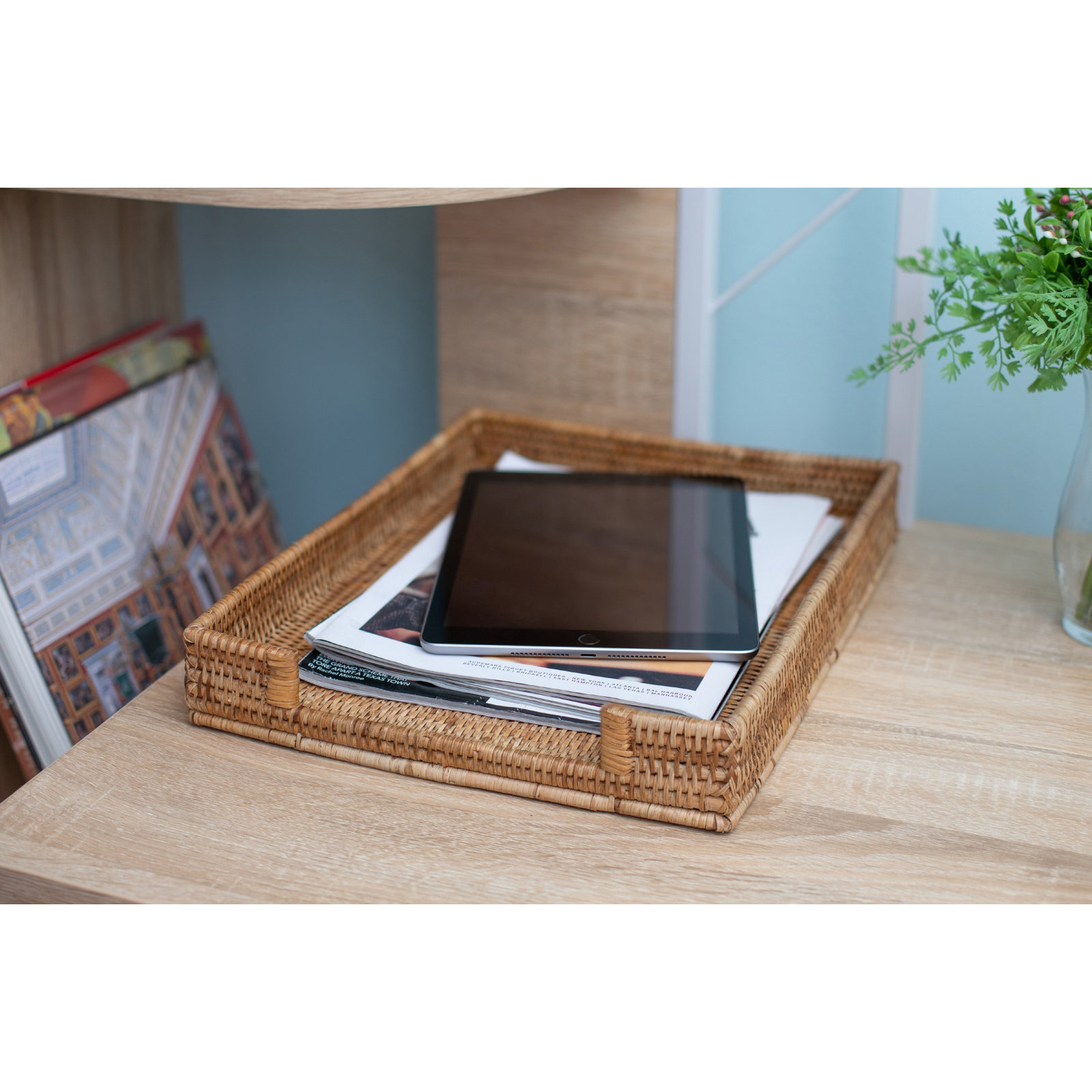 Aisha Rattan Decorative Tray, Honey Brown