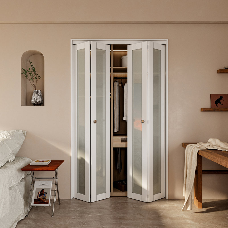 Double porte pliante en bois manufacturé double 1-Lite avec trousse de quincaillerie d'installation (garde-robe, garde-manger)