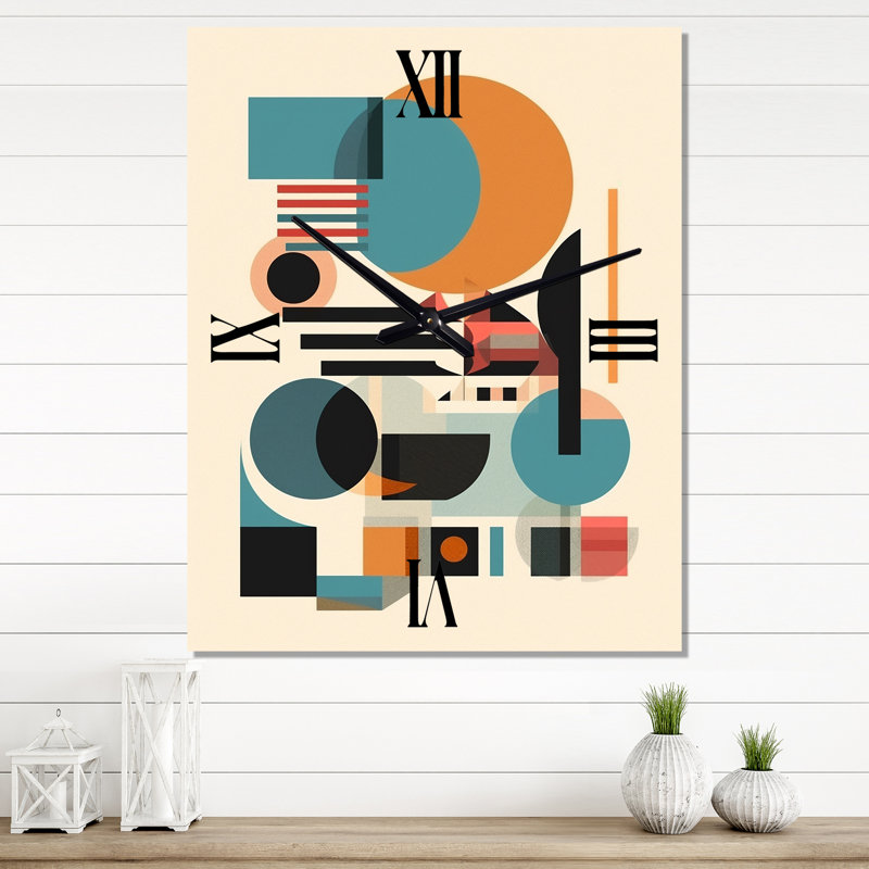 Horloge murale orange et bleue Contemplative Space I - Minimalisme, H 40 po x l 30 po x P 1 po