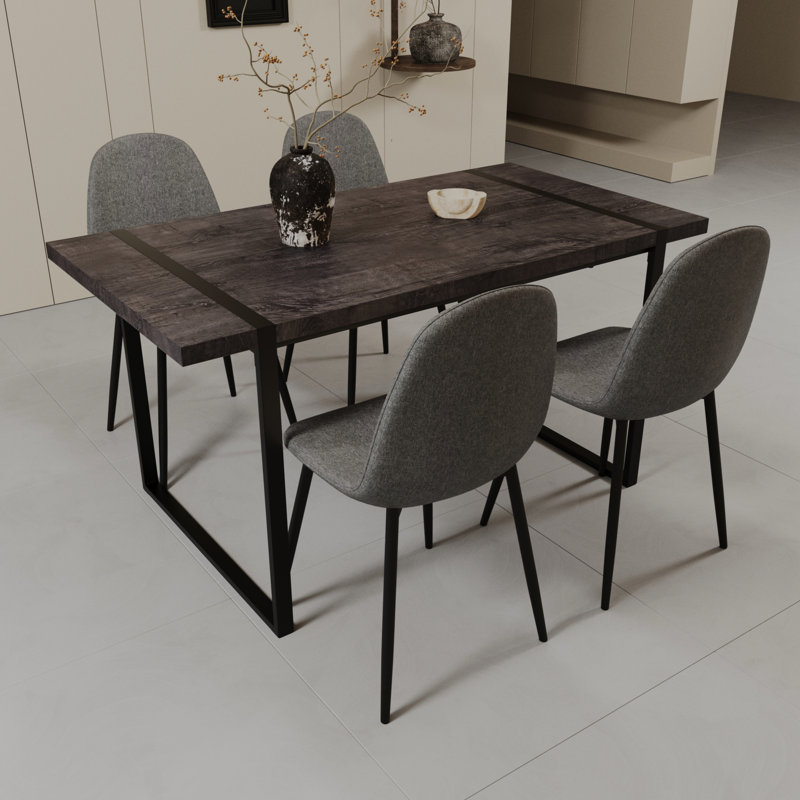 Table de salle à manger en bois noir avec table, base en métal, table ergonomique avec sièges et table de 4 personnes, cadre noir de 59 po pour une durabilité accrue