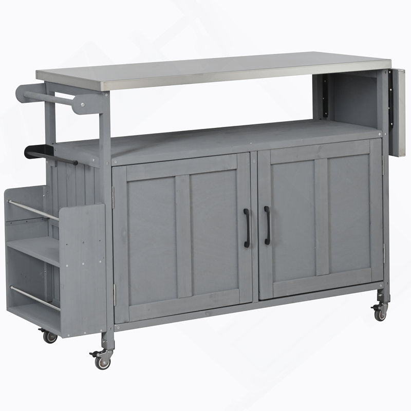 Îlot de cuisine pliable pour l'extérieur avec roulettes verrouillables, rangement et porte-serviettes pour la cuisson sur le patio, gris