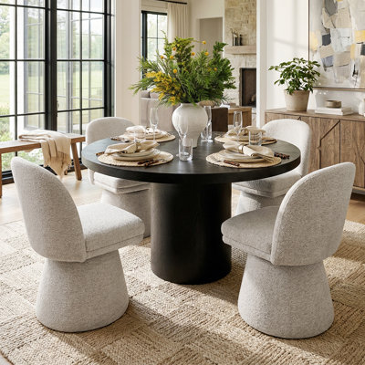 4 - Person Dining Table Sets With Solid Wood Round Table & 4 Upholstered Fabric Chairs