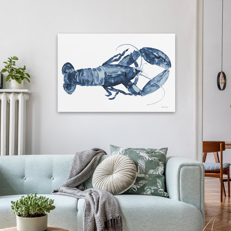 Cuisine de plage, homard bleu, blanc - animaux, crustacés côtiers, art bleu, H 24 po x l 36 po