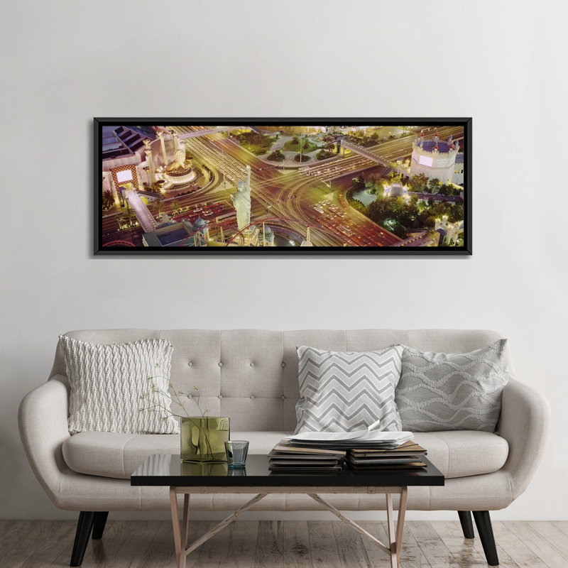 Reproduction de photo panoramique sur toile tendue « the strip, las vegas, nevada, états-unis #3 », Toile avec cadre noir