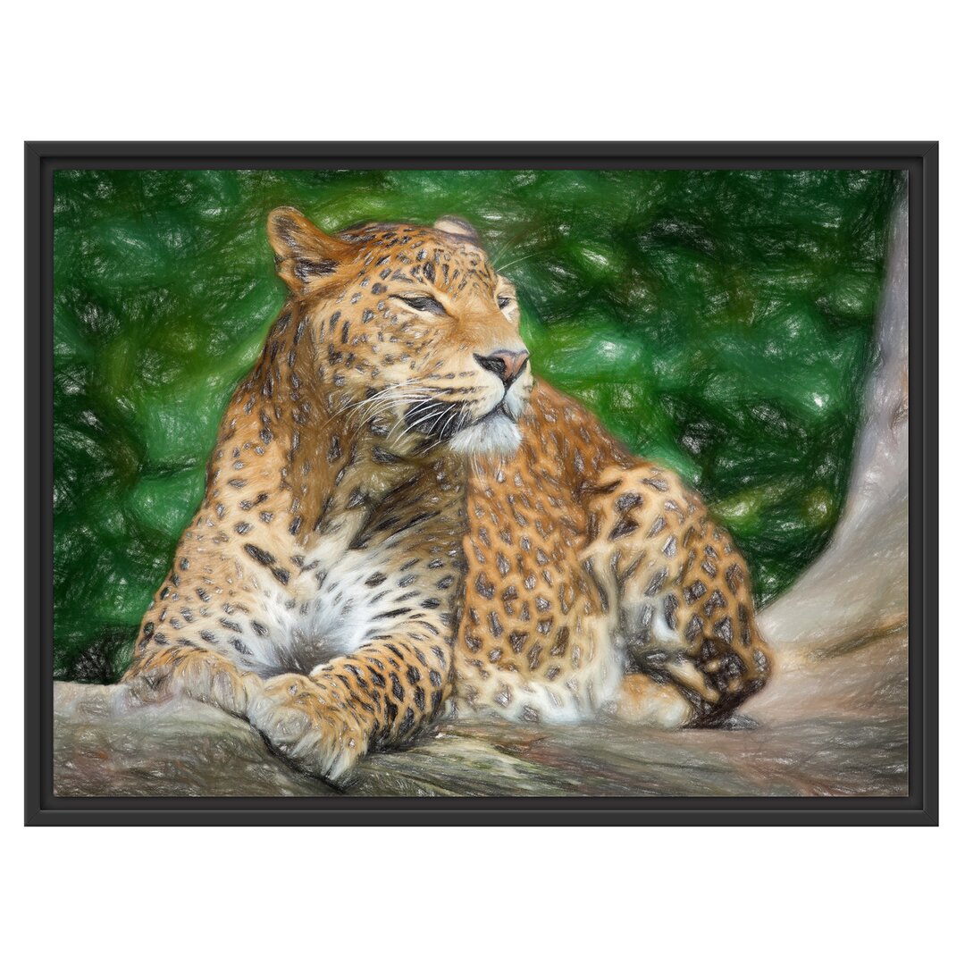 Gerahmtes Wandbild Leopard in der Natur