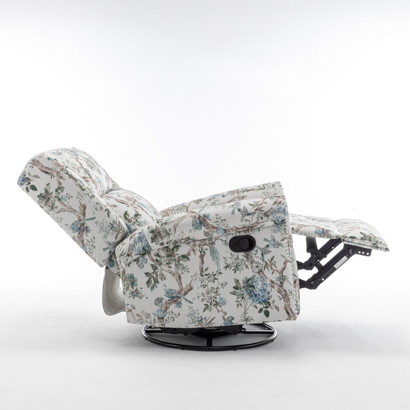 Jaq Upholstered Swivel Recliner, Brown/Blue Floral Linen
