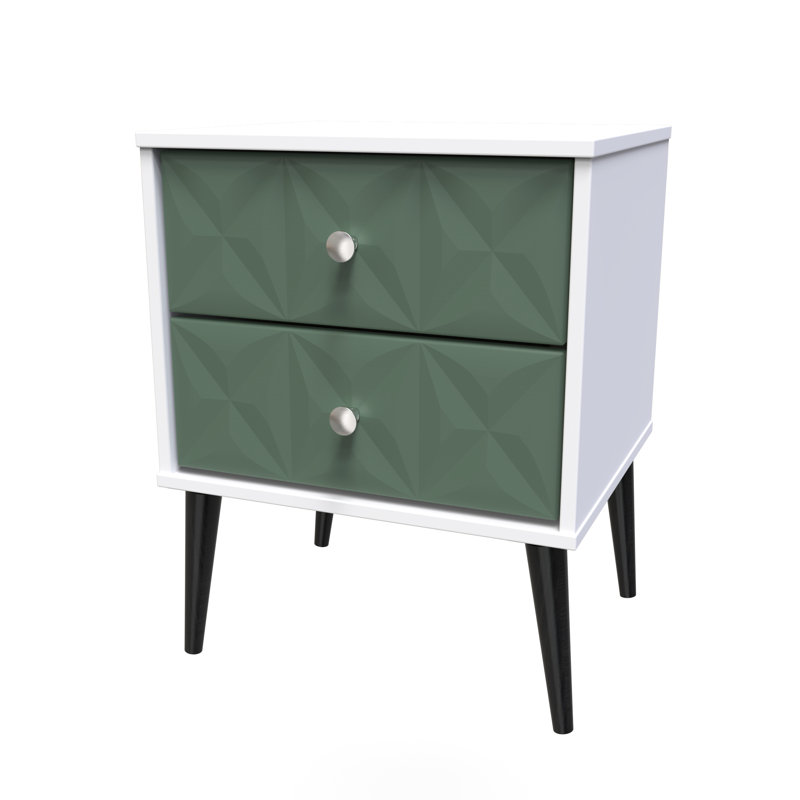Fully Assembled Gitschier 2 DrawerÂ Bedside Table, White, Green