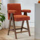 Brittnie 25.5" Full Back Walnut Wood Upholstered Counter Stool With Arms