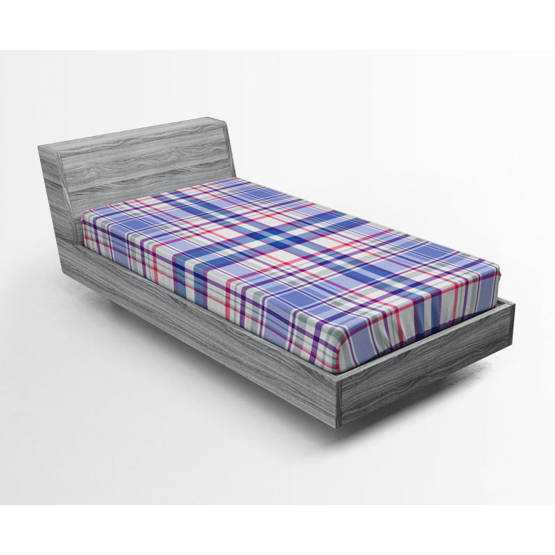 Microfiber Plaid Fitted Sheet, Twin XL Fitted Sheet, Plaid 4, Purple Blue