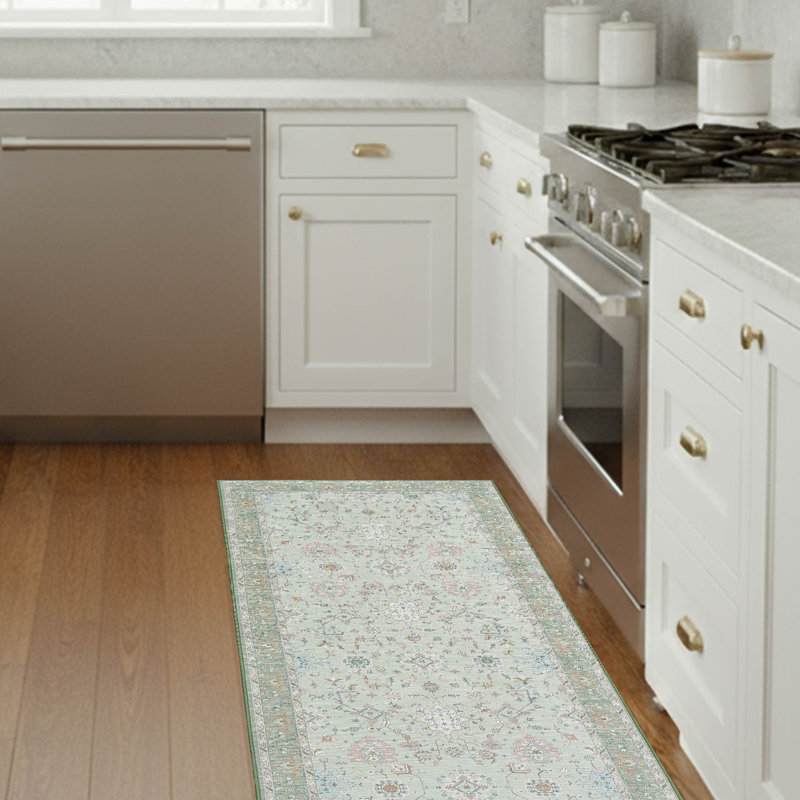 Laura Ashley Aure Machine Washable Imagine Printed Chenille Rugs 1-Piece, Runner 2'2" x 6', Sage
