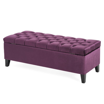 Stylish Purple Velvet Storage With Classy Button Tufting And Diamond Stitch, 51"W X 17.5"D 17"H, Pine & Plywood, Graceful Functional Contemporary Fine Fashionable Beautiful Versatile