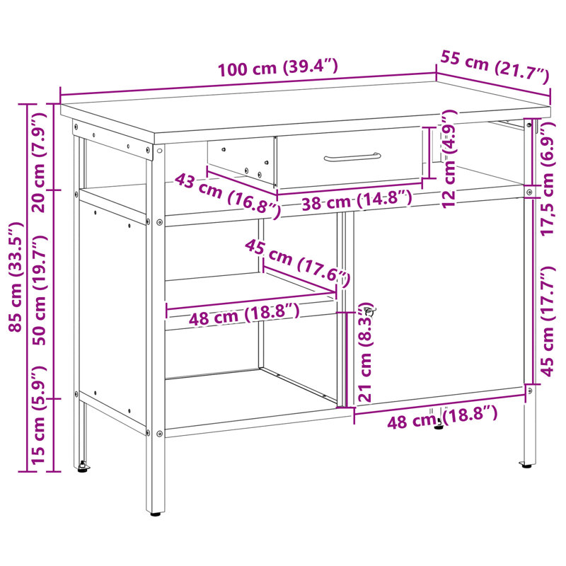 100cm W Steel Top Workbench, Red
