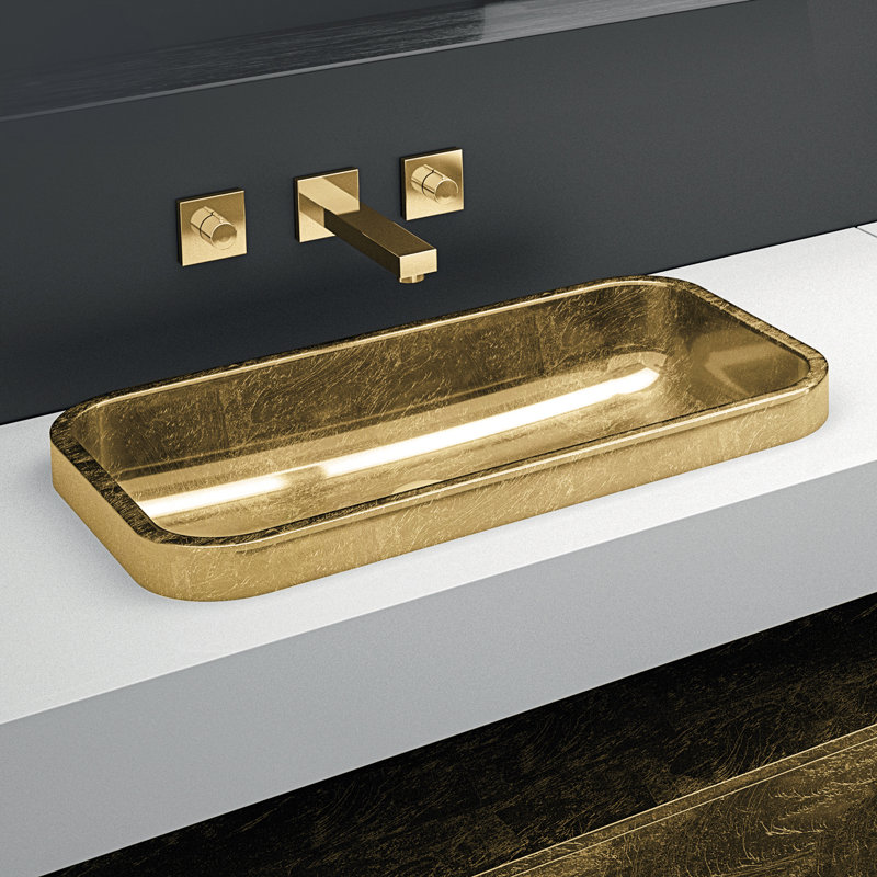 Lavabo de salle de bain rectangulaire encastré, Feuille d’or