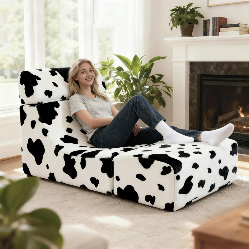 Armless Bean Bag Chair & Lounger Fireside Chair, Mid Century Foam Chair, Cow Fabric/Velvet