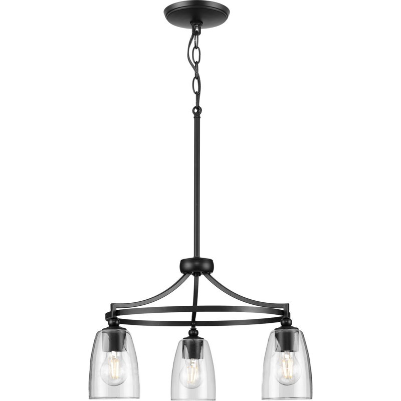 Nouveau lustre traditionnel en verre transparent à trois lumières Ahkil, Noir mat