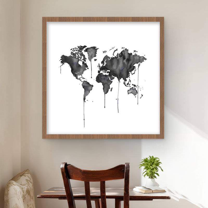 Lark Manor™ Watercolor World Map - Satellite View Office Framed Print ...