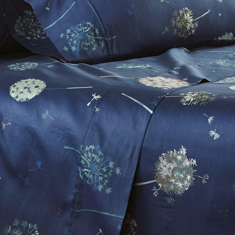 Ensemble de draps 100% coton 300 fils Dandelion Dreams Collection, Bleu, Simple
