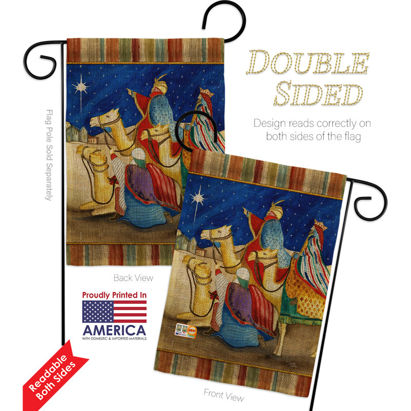 Double Sided 18.5'' H x 13'' W Christmas Garden Flag, Burlap, Dark Blue