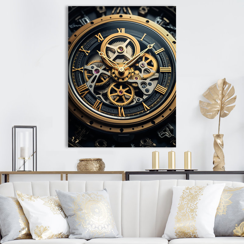 Horloge, heure dévoilée I - impression sur toile tendance, H 32 po x l 16 po x P 1 po, Toile tendue