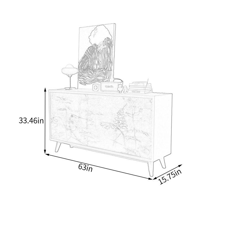 Buffet de rangement en noyer avec poignées, H 33,46 po x l 63 po x P 15,75 po
