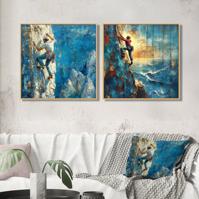 Peak Aspirations Rock Climbing I - Motivation Climbing Man Wall Art - Traditional Wall Art Canvas 2 Piece