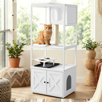 Kimmel 58" Cat Condo with Litter Box Enclosure and Elevated Bowls