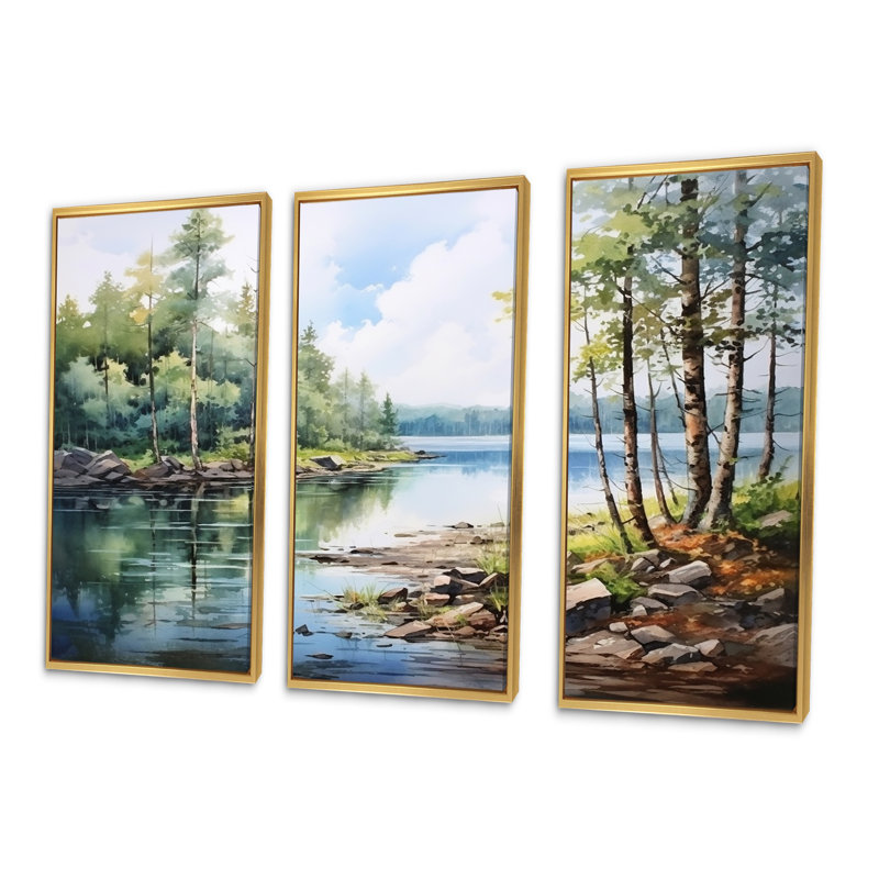 Ensemble de décorations murales Lakes Rivers Scandinavian Tranquility I - River, Cadre flottant doré