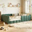 Lit double tapissier en velours vert citrouille-130905589