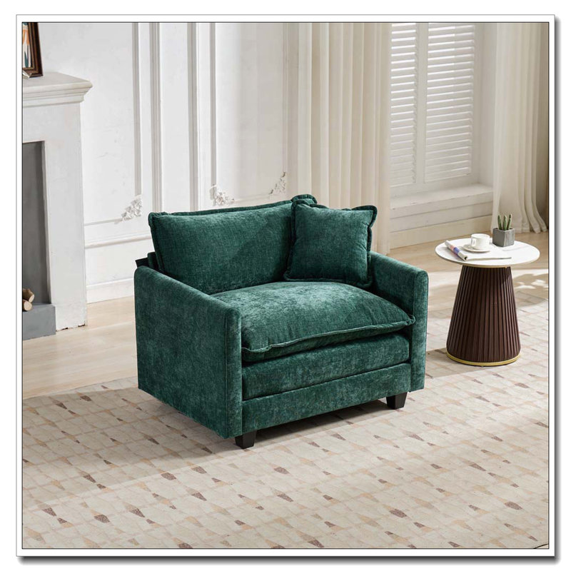Fauteuil club en tissu d'ameublement en chenille, Vert