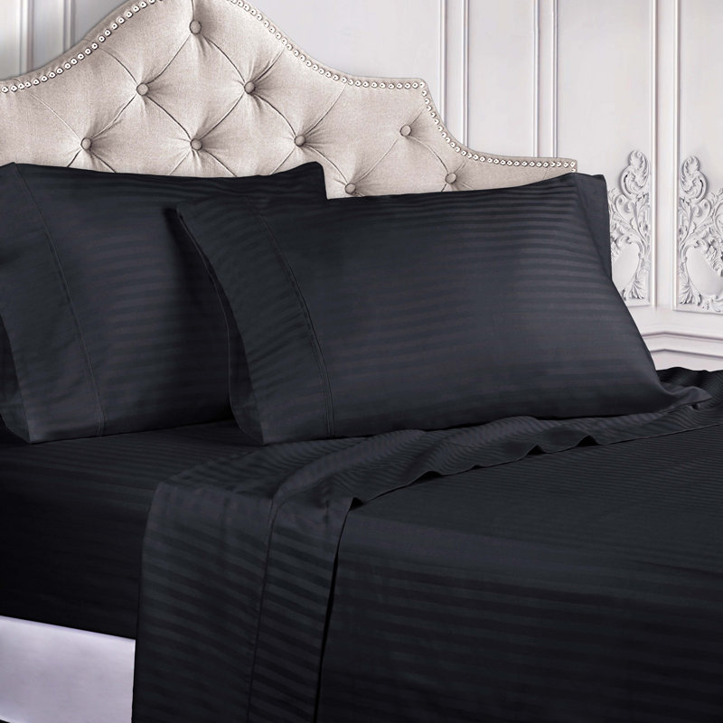 Quality Egyptian Quality Cotton 300 Thread Count Stripe Sheet Set, Navy Blue, Split King Sheet Set